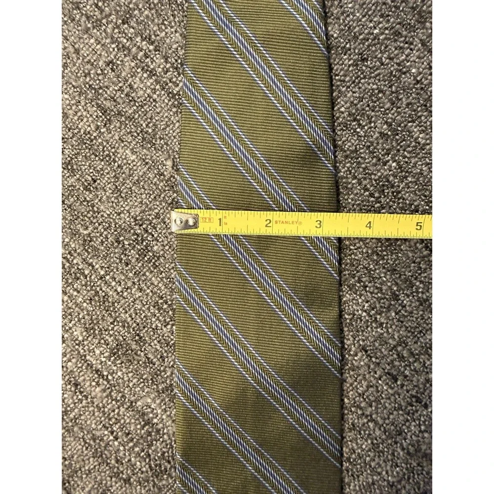 Tom James Royal Classic Silk Striped Tie Olive Green Blue Business Wide Designer